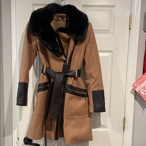 Via Spiga Women's Tan Trench Coat with Black Details